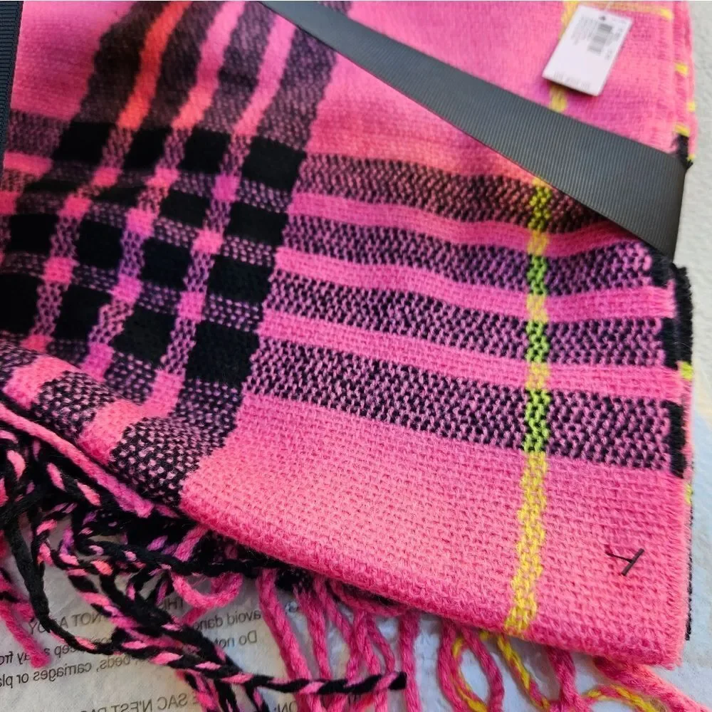Victoria's Secret Pink Black and Yellow Plaid Fringe Scarf